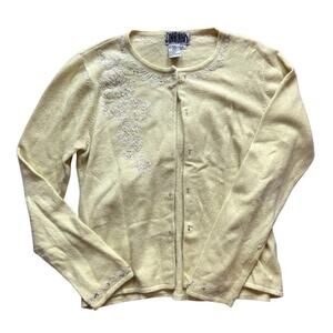 Vintage Butter Yellow Beaded Curio Cardigan Women's Size Large
